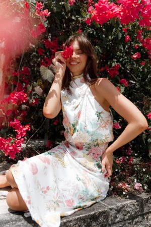 Anabelle Halter Neck Midi Dress – White Floral