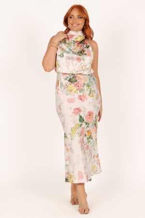 Anabelle Halter Neck Midi Dress – White Floral