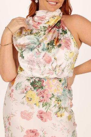 Anabelle Halter Neck Midi Dress – White Floral
