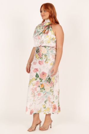 Anabelle Halter Neck Midi Dress – White Floral