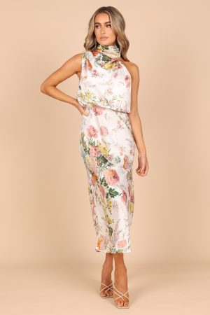 Anabelle Halter Neck Midi Dress – White Floral