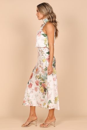 Anabelle Halter Neck Midi Dress – White Floral