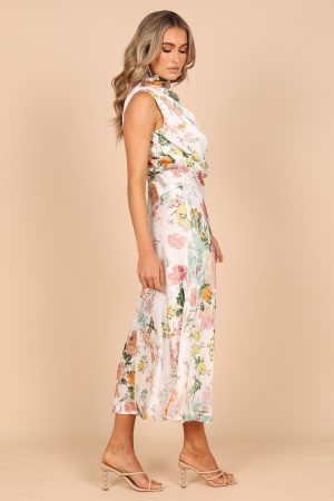 Anabelle Halter Neck Midi Dress – White Floral
