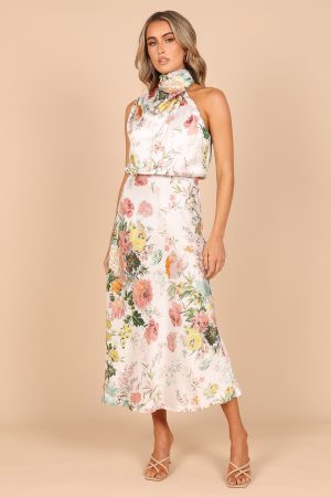 Anabelle Halter Neck Midi Dress – White Floral