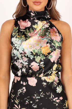 Anabelle Halter Neck Mini Dress – Black Floral