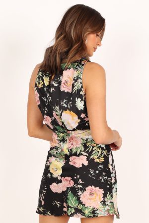 Anabelle Halter Neck Mini Dress – Black Floral