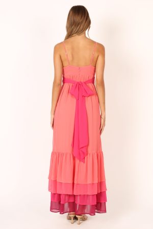 BomBon Tiered Maxi Dress – Coral Hot Pink