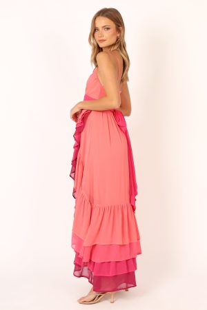 BomBon Tiered Maxi Dress – Coral Hot Pink