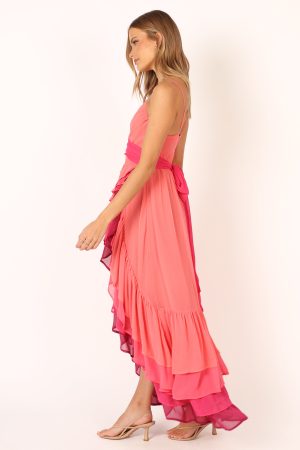BomBon Tiered Maxi Dress – Coral Hot Pink