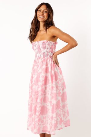 Carter Strapless Midi Dress – Pink Floral