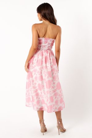 Carter Strapless Midi Dress – Pink Floral