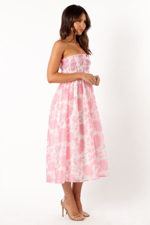 Carter Strapless Midi Dress – Pink Floral