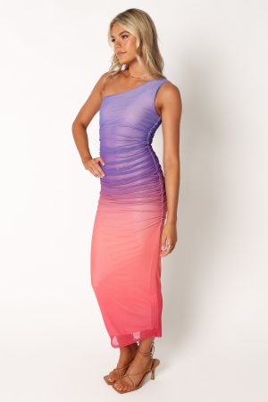 Dakota One Shoulder Midi Dress – Purple Gradient