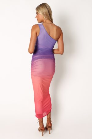 Dakota One Shoulder Midi Dress – Purple Gradient