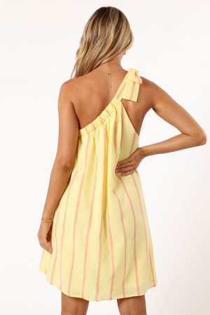 Ellie One Shoulder Dress – Yellow Pink Stripe
