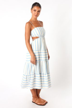 Evelin Midi Dress – Blue Stripe