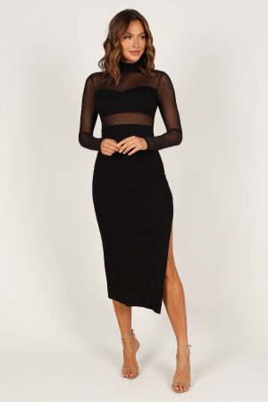 Farrow Long Sleeve Midi Dress – Black