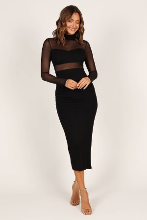 Farrow Long Sleeve Midi Dress – Black