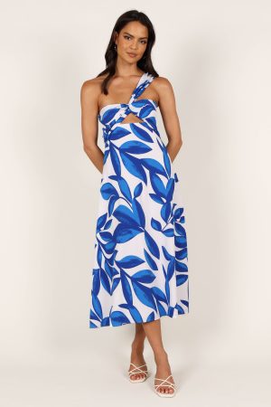 Freddie Midi Dress – White/Blue