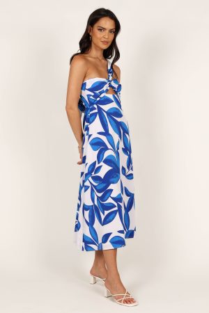 Freddie Midi Dress – White/Blue
