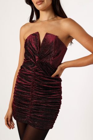 Gilbert Ruched Mini Dress – Merlot