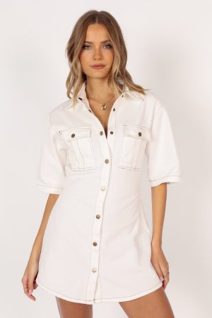 Hailey Denim Mini Dress – White Denim