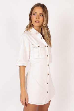 Hailey Denim Mini Dress – White Denim