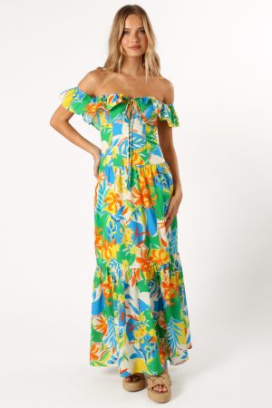 Harriet Off Shoulder Maxi Dress – Malta Print
