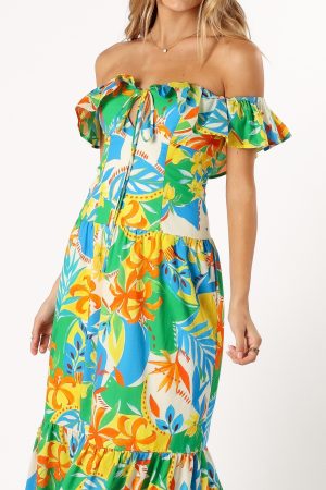 Harriet Off Shoulder Maxi Dress – Malta Print