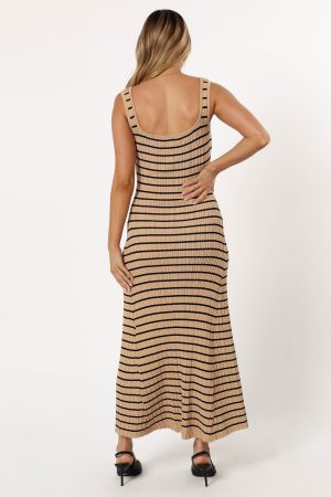 Henry Striped Midi Dress – Beige Black