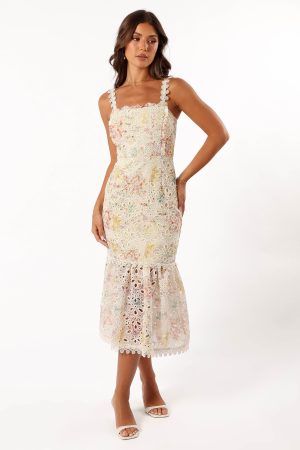 Isla Floral Midi Dress – Lime Multi