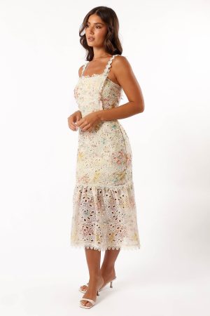 Isla Floral Midi Dress – Lime Multi