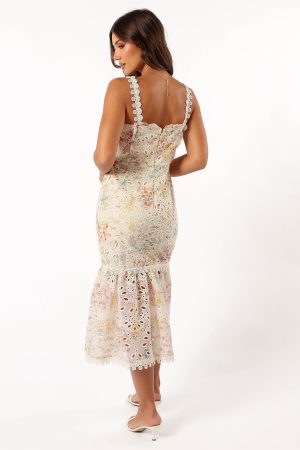 Isla Floral Midi Dress – Lime Multi