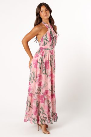 Lennon Halterneck Maxi Dress – Pink Floral