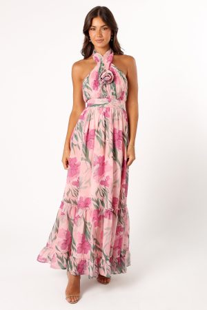 Lennon Halterneck Maxi Dress – Pink Floral