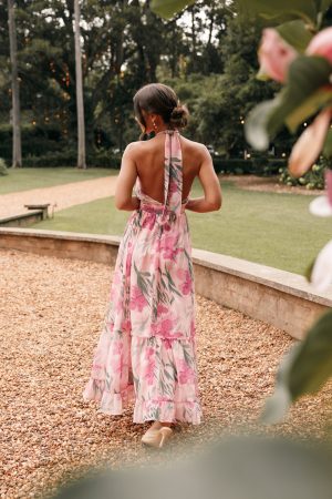 Lennon Halterneck Maxi Dress – Pink Floral