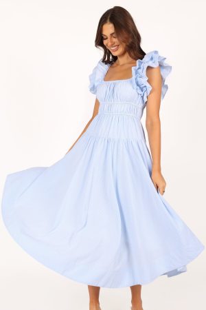 Linda Midi Dress – Blue Stripe