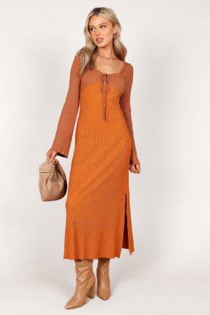 Lirique Long Sleeve Maxi Dress – Tan/Orange