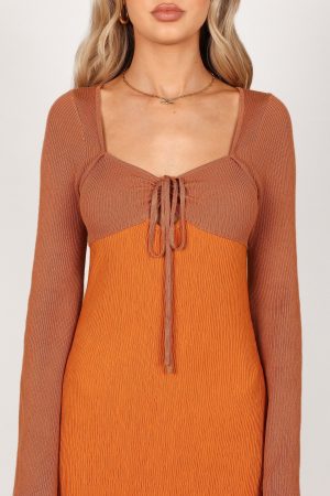 Lirique Long Sleeve Maxi Dress – Tan/Orange