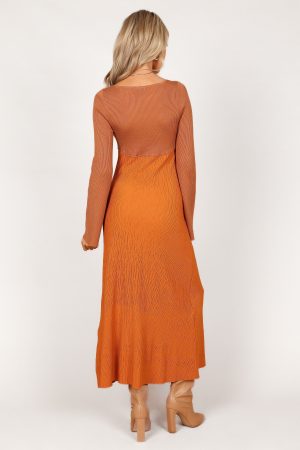 Lirique Long Sleeve Maxi Dress – Tan/Orange