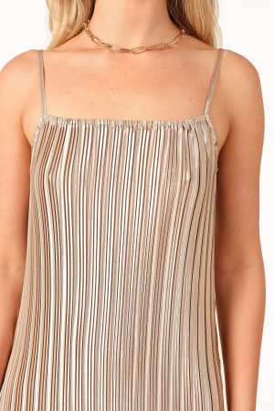 Liza Pleated Maxi Dress – Gold
