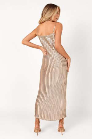 Liza Pleated Maxi Dress – Gold