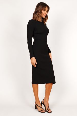 Louise Scoop Back Embellished Midi Dress – Black