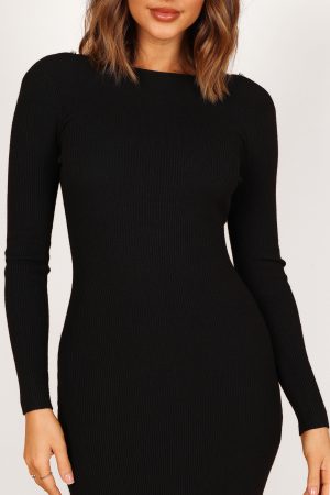 Louise Scoop Back Embellished Midi Dress – Black