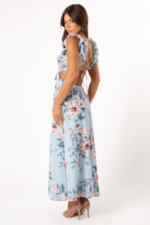 Lucah Frill Shoulder Maxi Dress – Blue Floral