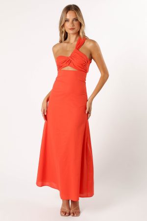 Luna One Shoulder Maxi Dress – Tangerine