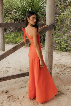 Luna One Shoulder Maxi Dress – Tangerine