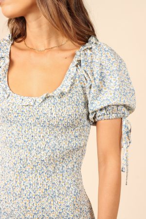 Marabella Shirred Mini Dress – Blue