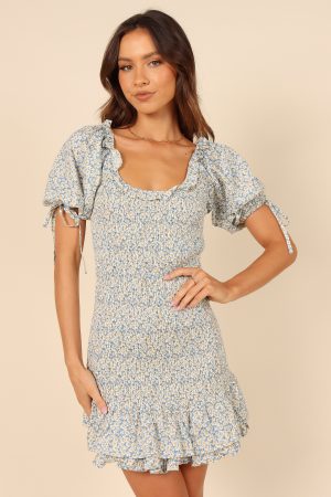 Marabella Shirred Mini Dress – Blue