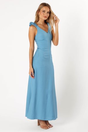 Michael Ruched Strap Maxi Dress – Blue